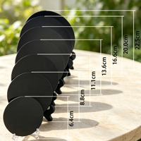Miroir en Obsidienne Noire Polie Gravée, 10cm 15cm, Plaque Ronde avec Support, Artisanat en Cristal pour Décoration, Vente en Gros