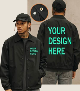 Giacca da Allenatore Personalizzata per <span class=keywords><strong>Uomo</strong></span>, Logo Personalizzabile, Taglie Grandi, Giacca Antivento Nera Semplice - Product Image 1
