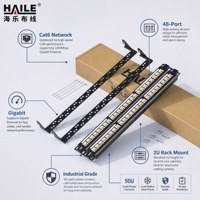 Panel de Conexiones HAILE CAT6 de 48 Puertos Gigabit 2U Tipo Split, Panel de Conexiones de Red para Gabinete de Grado Ingeniería