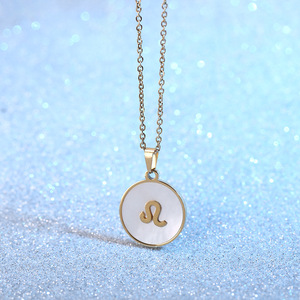 Collar de Acero Inoxidable Chapado en Oro de 18K con Signo del Zodíaco para Mujer, Colgante Redondo con Símbolo del <span class=keywords><strong>Horóscopo</strong></span> y Letra, Joyería de Moda, Regalo - Product Image 4