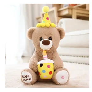 2024Hot新设计卡哇伊生日派对泰迪熊电子充电毛绒玩具定制标志婴儿最佳声乐礼物