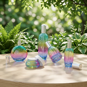 Decoración personalizada Diseño moderno Multicolor Gradiente Spray Aluminio Emulsión Bomba Cabeza 100mL Emulsión Botella de vidrio - Product Image 1