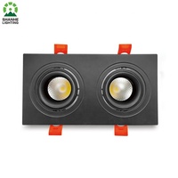 Noir Blanc Double Tête Rectangulaire Spot LED COB 7W * 2 Plafond Réglable Carré Encastré Downlight Grille Lumière