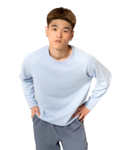 Suéter de punto para hombre, azul claro, con cuello alto y cremallera de un cuarto, manga raglán, corte regular, 100% algodón, térmico, color liso, informal, transpirable - Product Image 1