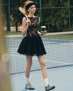 Robe courte en dentelle florale sans manches pour femmes, col rond, jupe plissée, <span class=keywords><strong>tenue</strong></span> élégante pour soirée formelle, cocktail - Product Image 3