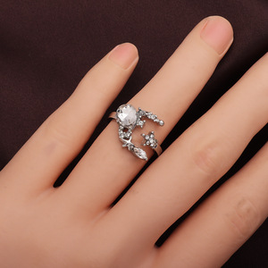 <b>Crystal</b> <b>Rings</b> Set Women's 925 Silver Rhodium Plated Cocktail <b>Ring</b> Bohemia Wedding Jewelry Star Pattern Pave Setting - Product Image 2