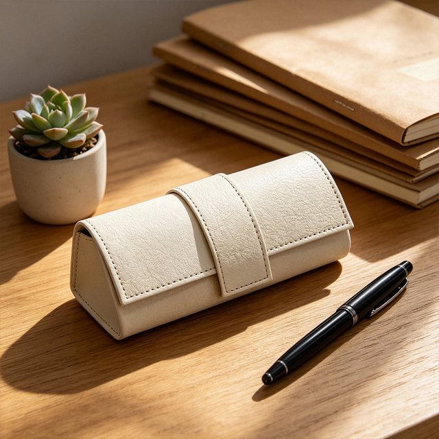 Premium PU Leather Cylinder Eyeglasses Box Anti Pressure Retro Style Portable Sunglasses Storage Case