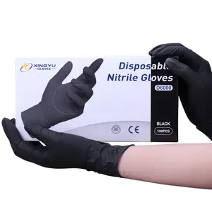 Găng tay Nitrile dùng một lần với logo găng tay làm việc màu đen kiểm tra Găng tay Nitrile bột miễn phí dùng một lần