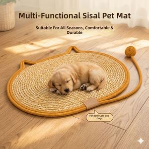 Tapis à gratter pour chat en corde de paille, tapis rafraîchissant tout-en-un pour chien, tapis pour animaux de compagnie résistant aux griffures, lit pour chat, jouet respirant toutes saisons - Product Image 2