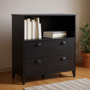 Libreria in Legno Ingegnerizzato Nero con 2 Ripiani, Scaffale Rettangolare Stile Mid-Century Moderno, Arredamento per Soggiorno - Product Image 2