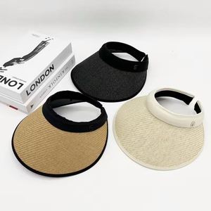 Chapeau de soleil pliable en paille naturelle pour femme, visière creuse, idéal pour le cyclisme en extérieur, vente en gros d'usine - Product Image 1