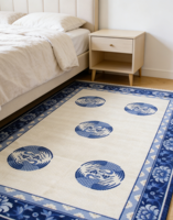 Tapis en laine tissé à la main inspiré de la porcelaine bleue et blanche, motif grue traditionnel chinois, à poils longs et épais, pour la maison