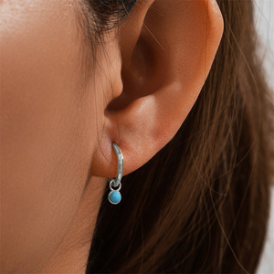 CANNER Simple S925 <b>Sterling</b> <b>Silver</b> Classic Hoop <b>Earring</b> Turquoise Zircon Stone Pendant <b>Huggies</b> <b>Earrings</b> for Women - Product Image 5