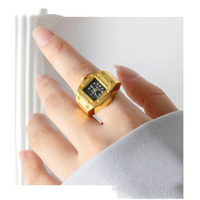 Bague Montre de Couple Couleur Or, Bijou Horloge Quartz Rétro pour Femmes Hommes, Montre Doigt Vintage Punk à Mini Bracelet Élastique