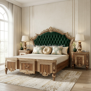 Lit King Size Personnalisé <span class=keywords><strong>en</strong></span> Noyer FF&E Vérifié, Style Néo-Classique, Velours Émeraude <span class=keywords><strong>pour</strong></span> Projets de Suites Principales d'Hôtels de Luxe aux États-Unis et au Royaume-Uni - Product Image 1