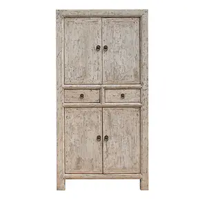 Chinese Antique Solid Wooden Shabby Chic Painted Bedroom Storage Wardrobe Furniture