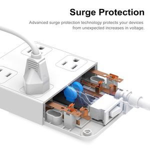 Multiprise SL-806S avec 6 prises largement espacées, extension avec 3 ports USB, prise plate, 1400 <span class=keywords><strong>joules</strong></span>, cordon d'extension de 6 pieds, montage mural - Product Image 2