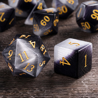 Lot de 7 dés DND œil de chat blanc et noir, polyédriques personnalisés pour RPG, D&D, en pierres précieuses, D6 D20 D12, pour jeu de dés