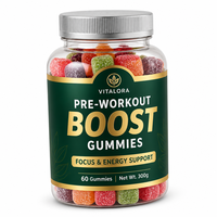 Gummies pré-entraînement en gros pour adolescents et adultes, boost de guarana, caféine, B12, 70 pièces, saveur fruits mélangés, OEM ODM, approvisionnement en vrac