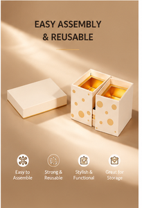 Foldable Champagne Gold Drawer Box Rigid Cardboard Empty Mystery Blind Box with Ribbon Pull for Corporate Gift and Surprise - Product Image 2
