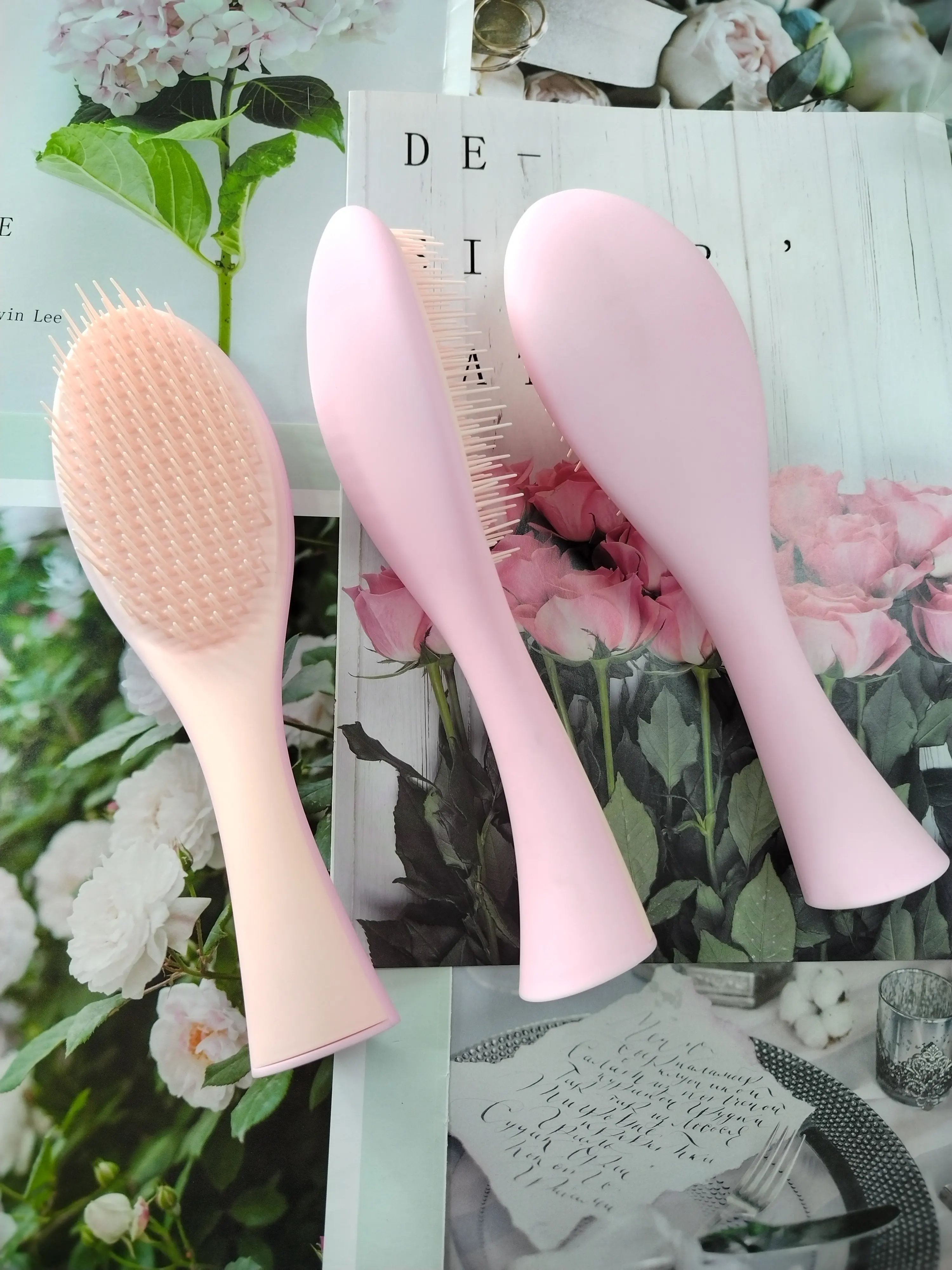 Ot-accesorios para desenredar el pelo, cepillo de autolimpieza Rosa personalizado