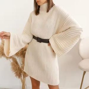 Robe longue en lin 100% tissé patchwork pour femme, style bohème décontracté d'hiver, manches évasées côtelées larges, taille élastique, motif uni - Product Image 4