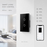 UBARO pour interrupteur intelligent Wi-Fi 2,4 GHz, norme américaine, 2 gangs, neutre, fil sous tension unique, universel, verre trempé, compatible Alexa Google Home, IP20