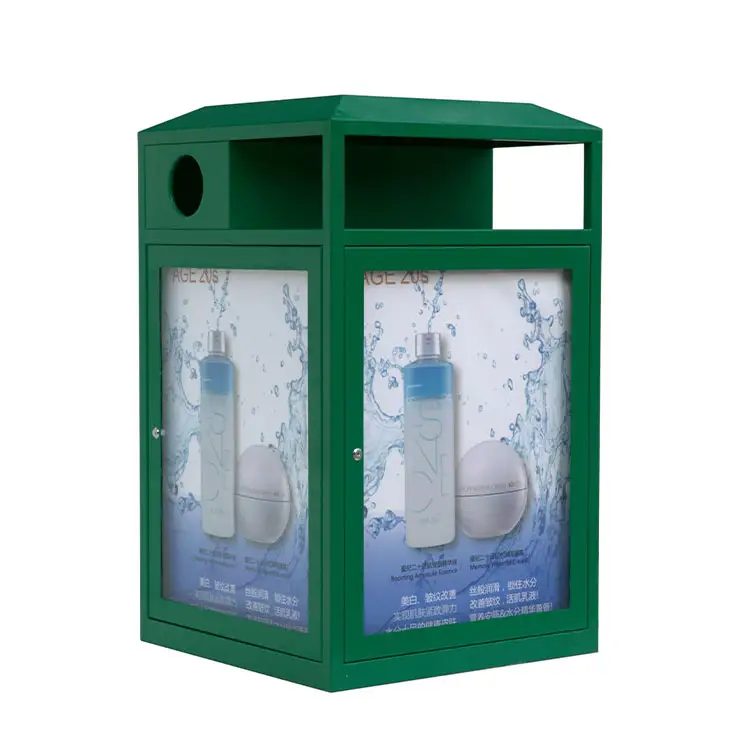 Recipiente de basura para publicidad al aire libre, cubo de basura para reciclaje de calles de parques públicos, cubo de basura grande para jardín exterior