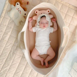 Baby Bassinet Cotton Rope Changing Pad 70x40x25cm Portable With Handle For Newborn Sleep <b>Basket</b> - Product Image 2