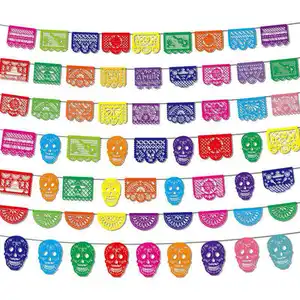 Bannières de fête mexicaines personnalisées Polyester Cinco de Mayo Dia De Los Muertos décor décorations de fête fournitures Papel Picado bannière