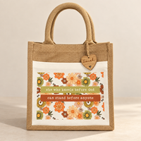Sac fourre-tout en toile de jute imprimé sur mesure, sac de shopping réutilisable en toile de jute avec poche avant en toile pour les cadeaux de mariage