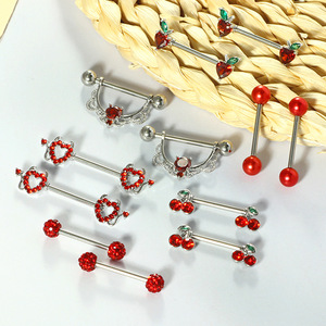 Joyería de moda al por mayor de alta calidad, piercing para pezón de acero inoxidable con circonita y esmalte, en forma de corazón de cereza, joyería sexy. - Product Image 4