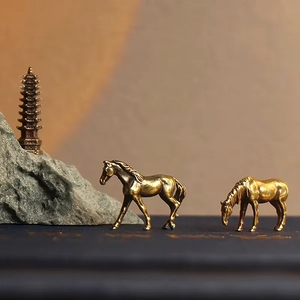 Statuettes de chevaux en laiton métallique, 4 styles, sculpture artistique électroplaquée pour la maison, la décoration religieuse et moderne - Product Image 2