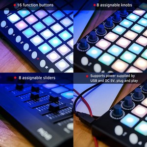 WORLDE PAD48-controlador portátil USB <span class=keywords><strong>MIDI</strong></span>, almohadillas retroiluminadas de 48 RGB, 8 perillas, 16 botones, 8 deslizadores con Cable USB - Product Image 3