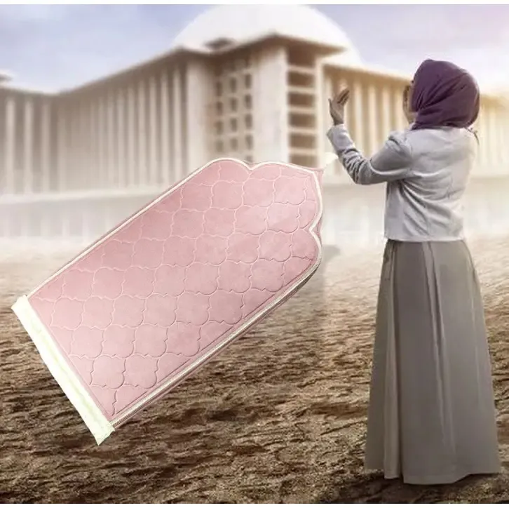 Wholesale prayer mat luxury Middle Eastern Muslim worship mat 3D embossed folding foldable mosque carpet backrest prayers rug