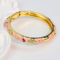 Gelang Rantai Bunga Berlapis Emas Cicily Old Beijing Alloy dengan Zirkon, Enamel, dan Filigree, Gaya Kota Terlarang