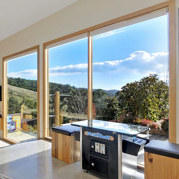 Grano di legno di colore telaio in alluminio doppia finestra di vetro di grandi dimensioni fisso per ufficio di design per la casa