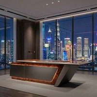 Grande table de salle de réunion, bureau de PDG intelligent avec LED, placage en bois de palissandre glacé, MDF E1, mobilier de direction de luxe