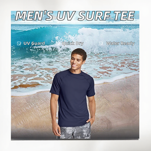 Vente en gros de chemises de surf pour hommes de haute qualité, manches courtes, anti-UV, rash guard, séchage rapide, 100% polyester, vêtements de sport pour les sports nautiques - Product Image 2