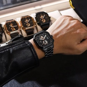 Montre à quartz en acier inoxydable pour homme, design ajouré tendance, étanche, montres-bracelets originales pour homme, montre de luxe pour homme - Product Image 5