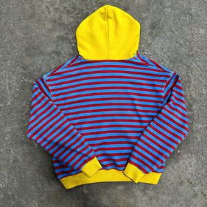 Factory Cropped Custom100% <strong>Cotton</strong> Stripes Men's Oversized Boxy Pullover Hoodie Graphic Printed 100% <strong>Cotton</strong> - Product Image 2