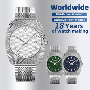 VVS Date Étanche Carré Montre Homme <span class=keywords><strong>Quartz</strong></span> Maille Acier Vente en Gros OEM ODM Faible MOQ - Product Image 1