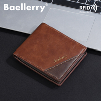 Dompet Lipat Tiga Kecil Pria Vintage Warna Kontras PU Lapisan Poliester RFID Sederhana Grosir