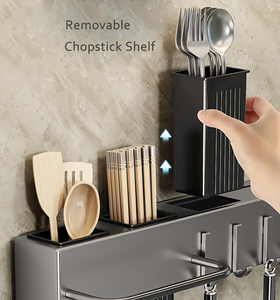 Cooking Utensils Holder Wall-Mounted Chopsticks <b>Storage</b> <b>Kitchen</b> Knives Holder <b>Rack</b> Smart Kitchenware Organizer With Steel Hooks - Product Image 3