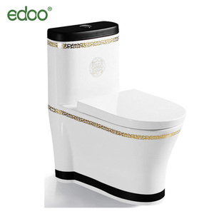 Inodoro Moderno de Una Pieza con Detalles Dorados, Inodoro de Cerámica, WC - Product Image 3
