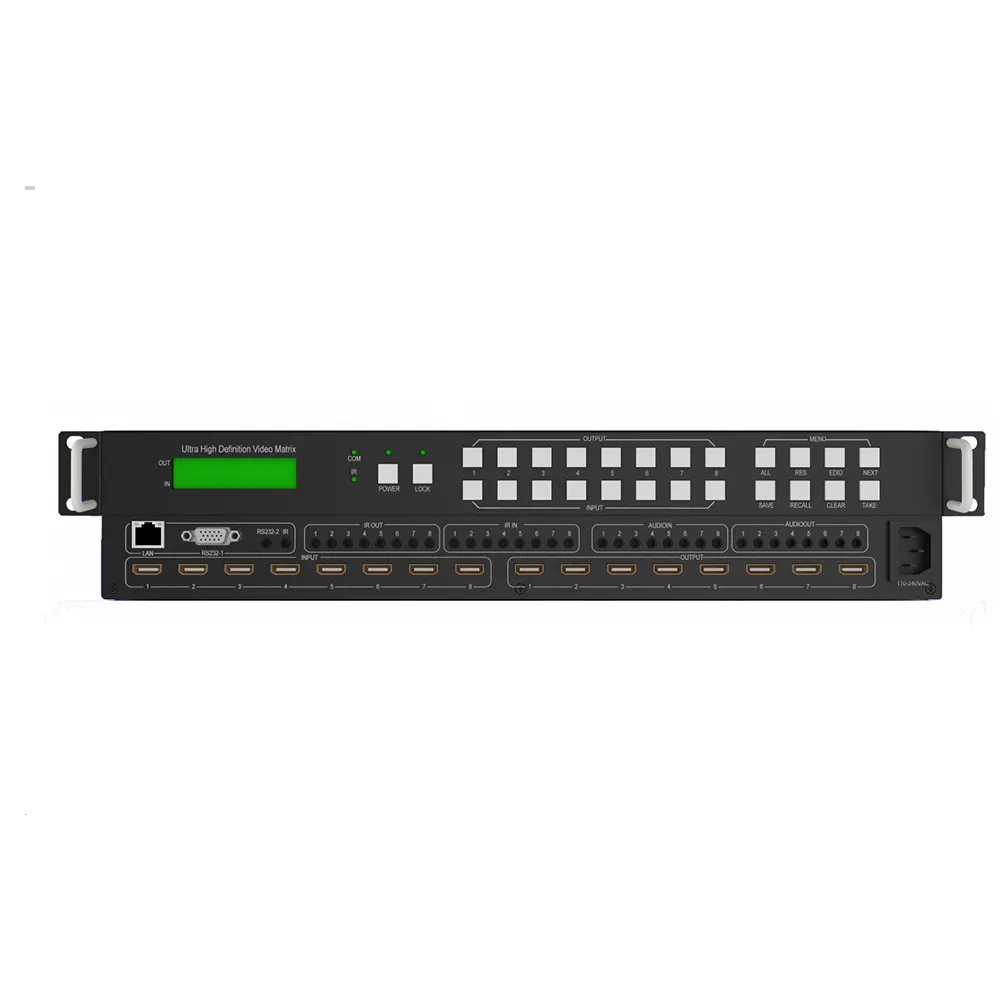 Pulsanti del pannello di supporto HDMI matrix 8x8 4K, telecomando IR, RS232, controllo IP
