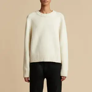 Blusa de malha de algodão para mulheres, suéter casual de gola redonda, suéter de malha de lã de caxemira, fabricante personalizado para mulheres