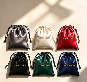 Custom Logo Thick Silk Luxury <b>Satin</b> Drawstring Pouch Medium Size Portable Dust Bag for Hair Extensions Gift Packaging - Product Image 4