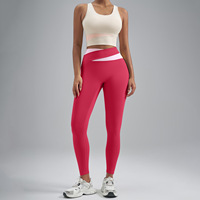 Ensemble de yoga 2 pièces pour femme, colorblock, soutien-gorge de sport dos nageur à col en U, leggings taille haute effet push-up colorblock, tenue de sport et fitness