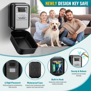 New Automatic Light Waterproof Wall Mount Aluminium 4 Digit Combination Resettable Code Home <b>Safety</b> <b>Key</b> Lock <b>Box</b> Indoor Outdoor - Product Image 1